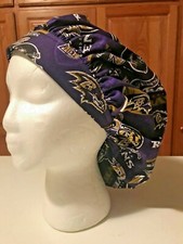 Scrub Hat Medical Nursing Chemo Baltimore Ravens Cotton Fabric Purple Background