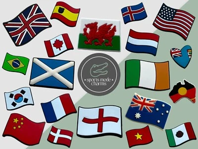 JIBBITZ World Flags - Charms for Shoes Clogs Sandals - Travel Holiday Flag Country