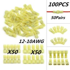 100PCS Nylon Female Male Insulated Spade Crimp Terminal Wire Connectors 12-10AWG