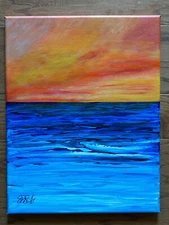 STUNNING SUNSET ACRYLIC PAINTING on 11 x14 CANVAS ORIGINAL by SDSchwitters #182