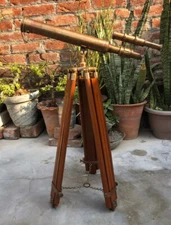 Antique Brass Telescope 18 " With Wooden Tripod Stand Nautical Floor Standing