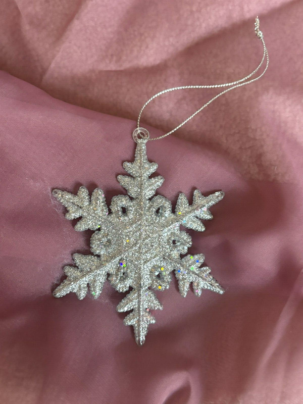 Plastic Glittery Silver Snowflake Ornament 4" tall