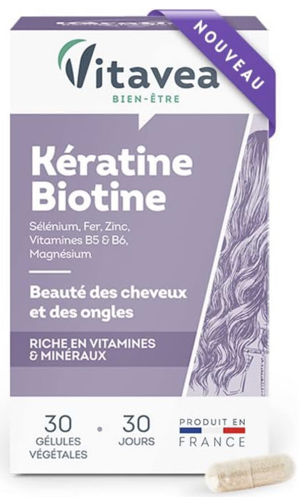 Kératine biotine Vitavea complément cheveux et ongles 60 gélules
