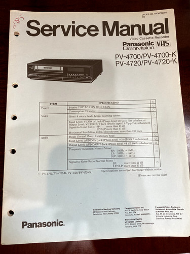 PANASONIC PV-4700 PV-4700K PV-4720 K Service Manual *ORIGINAL** 2785 4863 5642