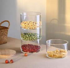 Mezositi round glass Jars, Airtight Sealed Glass Stackable bowls, Bamboo Lid set