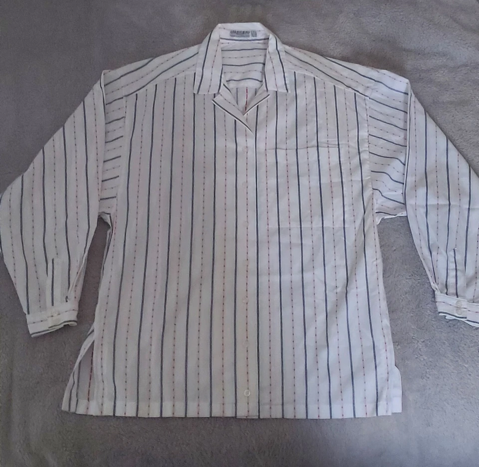 Camisa para mujer Jaeger blanca 100 % algodón manga larga rayas abotonada 36" pecho Foto 2 de 4