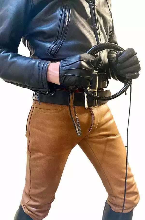 Mens Leather Jeans Pants Trouser 5 Pockets Cowhide Brown Breeches BLUF Levis 501
