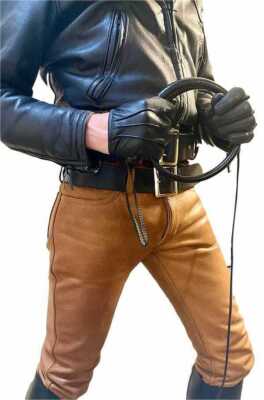 Mens Leather Jeans Pants Trouser 5 Pockets Cowhide Brown Breeches BLUF Levis 501