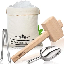 Lewis Bag and Ice Mallet - Wood Hammer and Lewis Bag for Crushed Ice, Bartend...