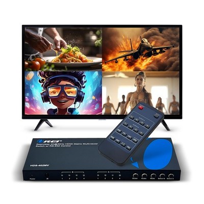 Quad Multi HDMI Viewer 4 in 2 Out, HDMI Matrix Switcher 4 Ports Seamless Swit...