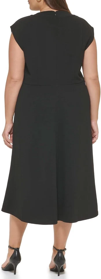 DKNY 16W Women’s Dress Cap Sleeve Black Scuba Crepe Plus Size 16 - Image 2 of 4