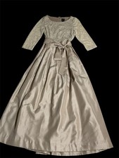 JH Evenings Mother of The Bride Beige Lace Dress Size 10 Long Sleeve Formal