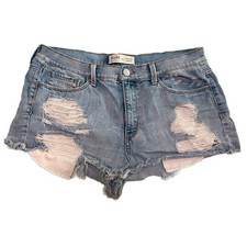 Mudd High Rise Distressed Denim Shorts Light Wash Raw Hem Juniors 15 Y2K Edgy
