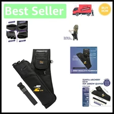 Durable Left Handed Archery Hip Quiver with 3 Tubes & Zippered Accessory Pockets