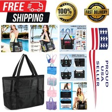 Mesh Beach Bag for Women, Large Beach Toy Pool Bag with Zipper Pocket, SandPr...