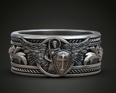 925 Sterling Silver Archangel Michael Ring Free Engraving Christian Band