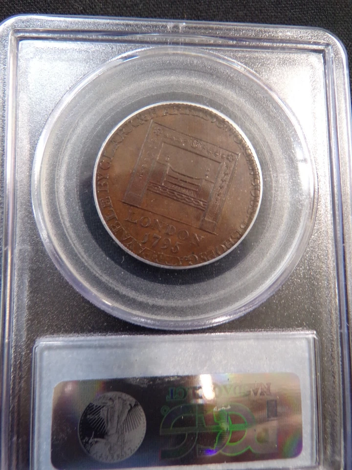 1795 HALF-PENNY WASHINGTON GRATE LARGE BUTTON REEDED EDGE PCGS GRADED MS63 BN - Image 3 of 4