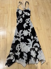 Tea Length Black Dress With White Floral Print 