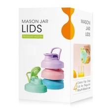 Mason Jar Replacement Lids 4 Pack, Flip Cap Leak Proof Design for Regular Jars