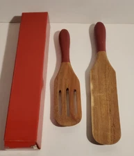 MAD HUNGRY ACACIA WOOD SPURTLE WOODEN SCRAPER SPATULA TURNER UTENSIL SET/2