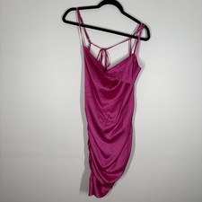 Urban Outfitters Women L Pink Satin Ruched Asymmetrical Niko Mini Slip Dress NWT