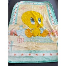 Vintage Baby Looney Tunes Tweety Bird Blanket Warner Bros 2002 Pastel Crib 41x30