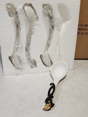 SET OF 4- NEW GRACIOUS GOODS GOLD ACANTHUS METAL AND CERAMIC SERVING SPOONS