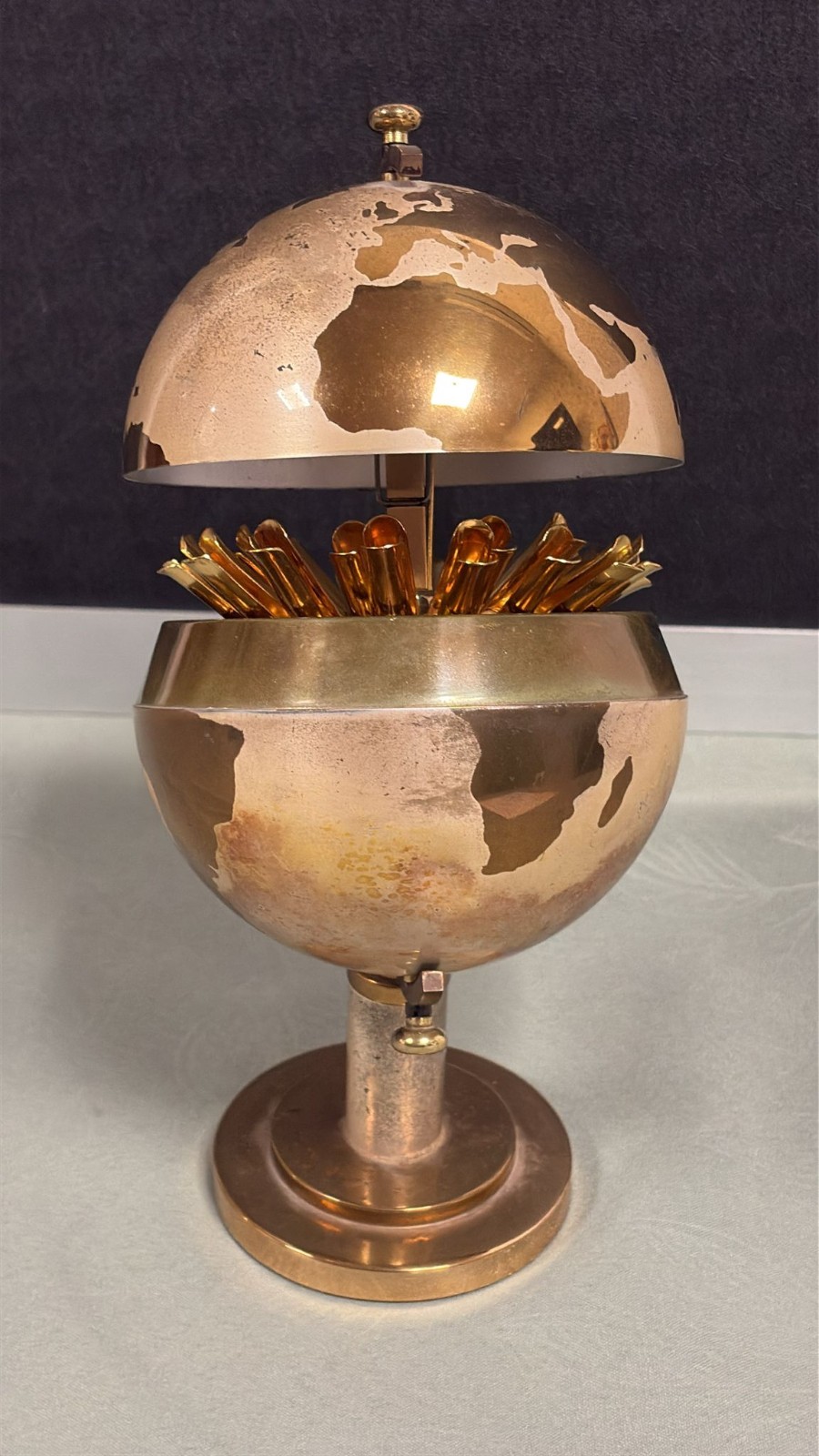 VINTAGE MID 1900'S FLOWERY GLOBE SHAPED BRASS CIGARETTE HOLDER