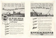 1939 P&H Harnischfeger Excavators 2 Separate Page Ad: Progress & Profits!