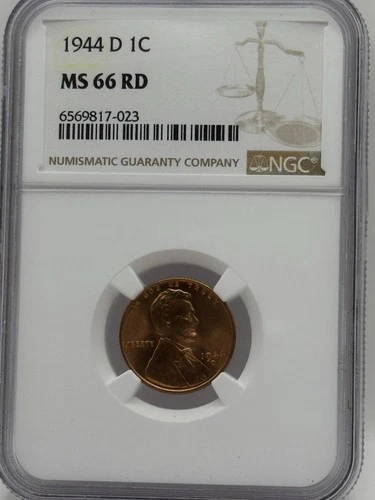 1944-D Lincoln Wheat Cent Graded By NGC MS 66 Red