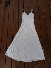 Vintage Elegant Long White Full Slip Lacey V Neck Bridal Satin Nightgown Small