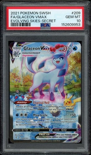 Pokemon PSA 10 Glaceon VMAX 208/203 Evolving Skies Alrternate Art Secret Rare