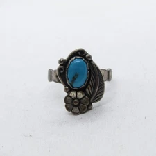 Wheeler Manufacturing Sterling Silver 925 Turquoise & Flower Ring Size 6.5 K7435