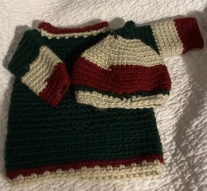2 Pc Crocheted Baby Boy OR Dolls Sweater Set 6 To 9 Month New W Tags