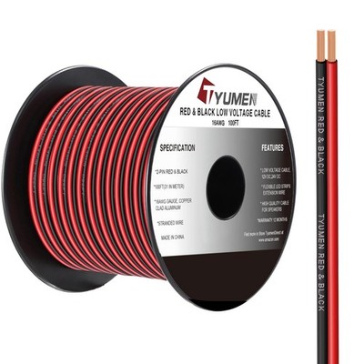 16 Gauge Wire 100FT, 16/2 AWG Red/Black Electrical Hookup Wire for 12V/24V DC
