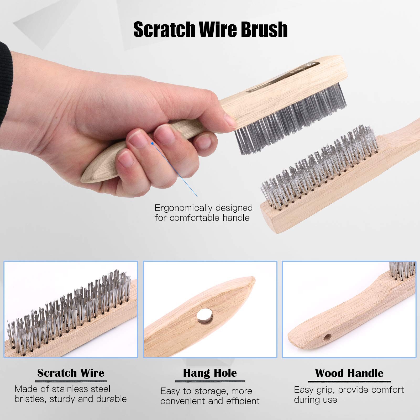 Glarks 4Pcs 10'' Chipping Hammer With Coil Spring Handle and Wire Brush, Pair...