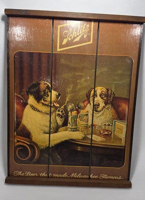 Vintage Wooden Schlitz Milwaukee Beer Dogs Sign Free Shipping