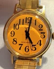 VTG 70s Timex Easy Reader Mechanical Wind-up Watch Orange Face Gold Tone Working