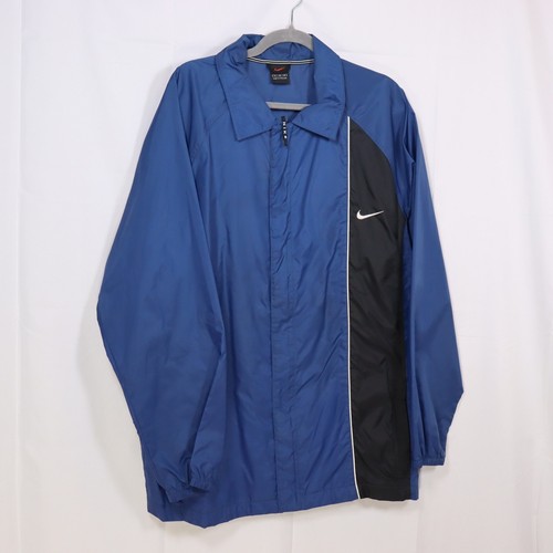 Nike Windbreaker Jacket Mens Large Blue Black Full Zip Vintage 90s Swoosh Logo