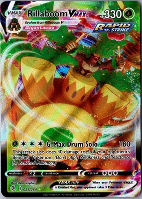 rillaboom vmax pokemon card price 018/192 - Ultra Rare holofoil pattern or surface detail) Rillaboom VMAX - Shining Fates: