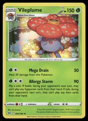 Vileplume 003/196 Holo - Lost Origin - NM (+ Bonus Same-Type Card)