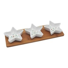 Christmas Serving Dishes Set of 3 Star Snack Bowls Nibble Dip Pots on Tray Board