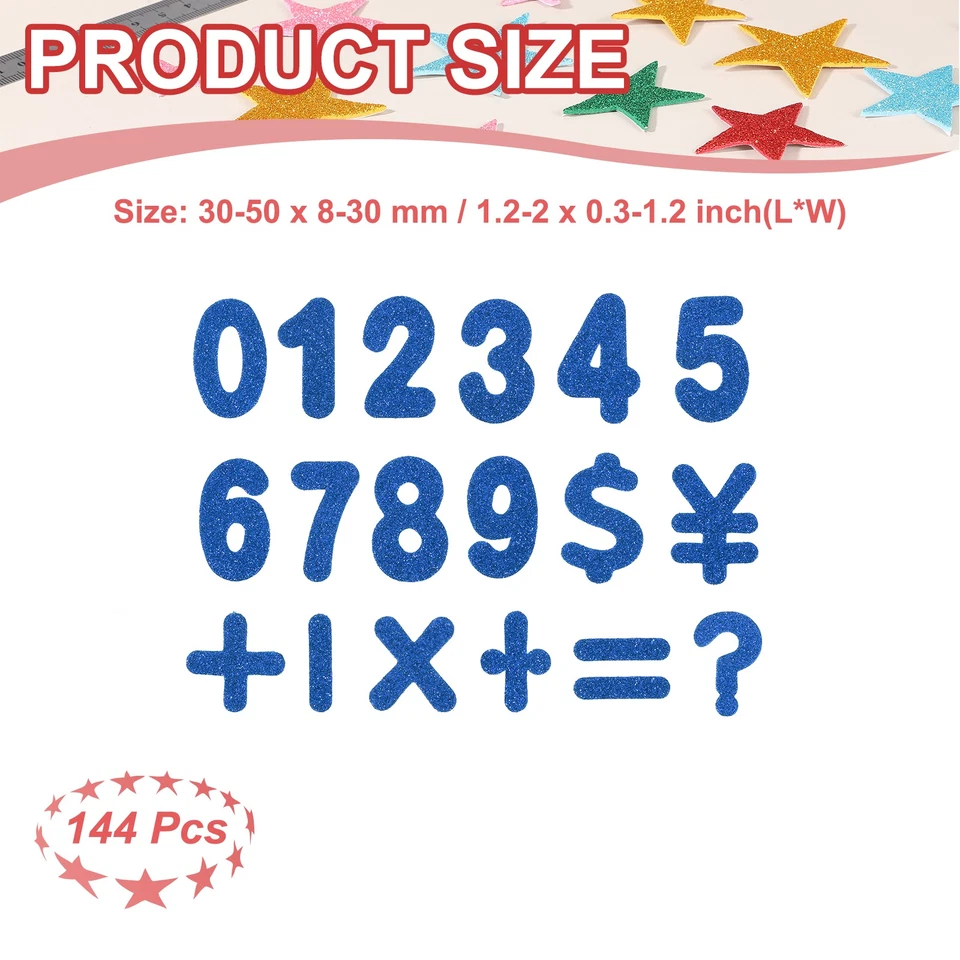 Adesivos de espuma numérica, 144 peças números 0-9 EVA autoadesivos glitters, azul - Imagem 2 de 4