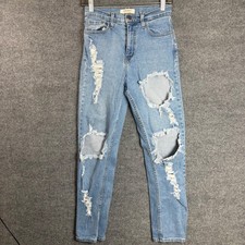 Vibrant MIU Made in USA Distressed Skinny Jeans Light Wash Blue Denim Size 5/27