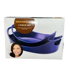 Rachael Ray 2-Piece Stoneware Bubble & Brown Oven Ovals Dish 59834 Blue New