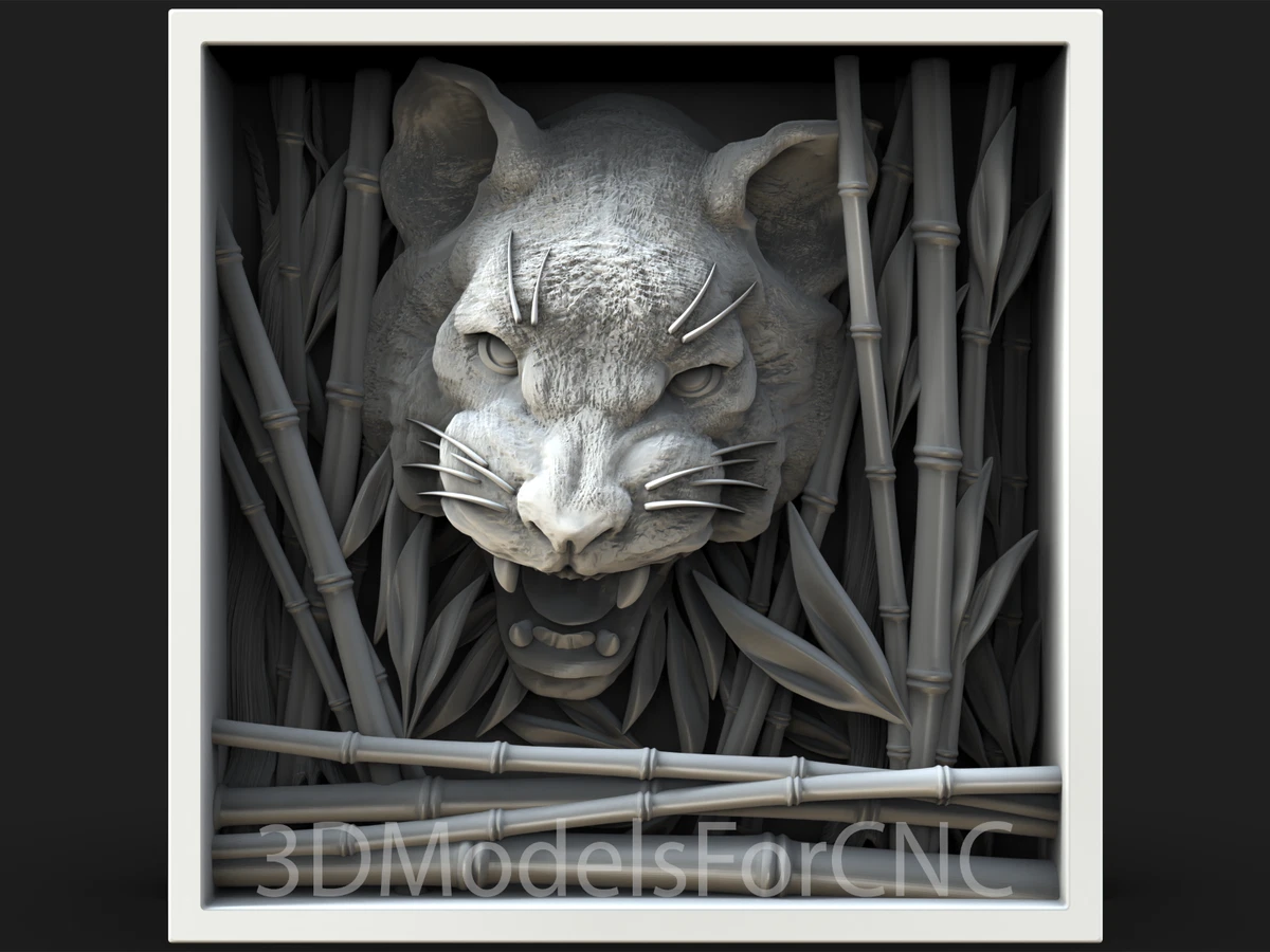 3D Model STL File for CNC Router Laser 3D Printer Tiger in Bamboo Forest