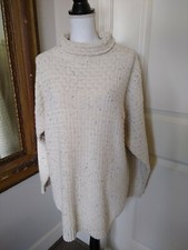 Vintage No Saint Grandpa S/M Ivory Turtleneck Basketweave Cotton Sweater Knit