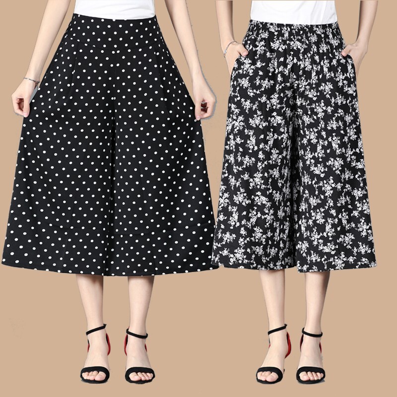 Women's Vintage Style Wide Leg Culottes, Elastic Waist
