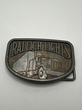 Raleigh Lights Semi Truck Trucking 1970's Belt Buckle Vintage Metal Cool Trucker