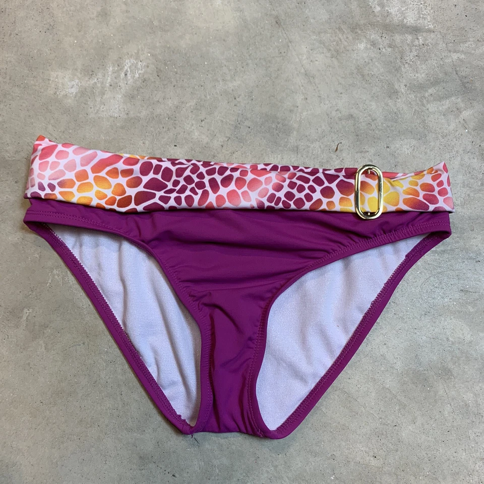 Perry Ellis Womens Bikini Bottom Pink Orange Leopard Print Gold NWT Size Small - Image 2 of 4